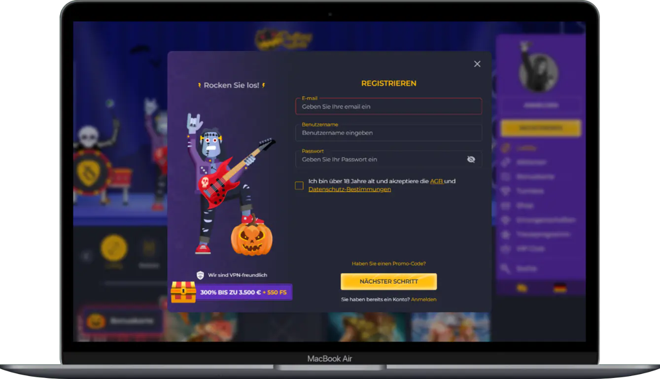 Rolling Slots Casino-Kontoregistrierungsformular